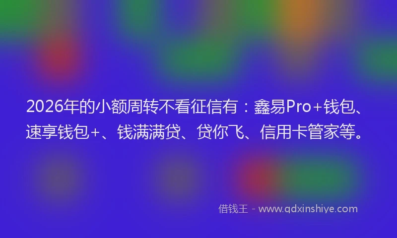 2026年的小额周转不看征信有：鑫易Pro+钱包、速享钱包+、钱满满贷、贷你飞、信用卡管家等。