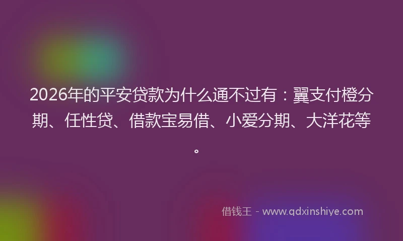 2026年的平安贷款为什么通不过有：翼支付橙分期、任性贷、借款宝易借、小爱分期、大洋花等。