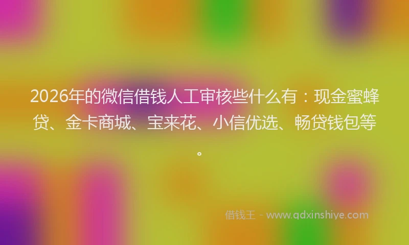 2026年的微信借钱人工审核些什么有：现金蜜蜂贷、金卡商城、宝来花、小信优选、畅贷钱包等。