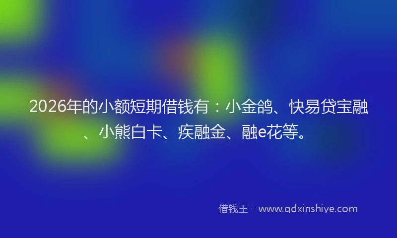 2026年的小额短期借钱有：小金鸽、快易贷宝融、小熊白卡、疾融金、融e花等。