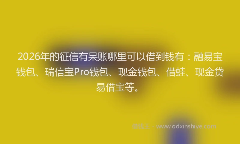 2026年的征信有呆账哪里可以借到钱有：融易宝钱包、瑞信宝Pro钱包、现金钱包、借蛙、现金贷易借宝等。