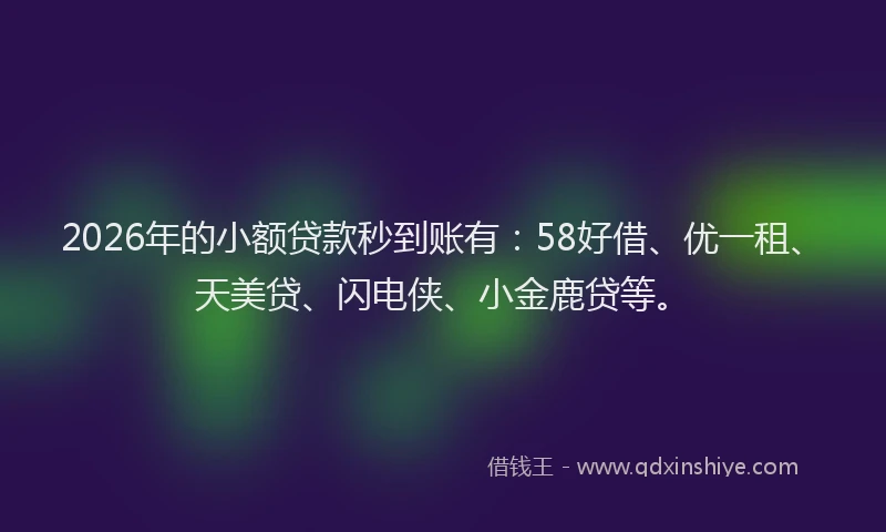 2026年的小额贷款秒到账有：58好借、优一租、天美贷、闪电侠、小金鹿贷等。