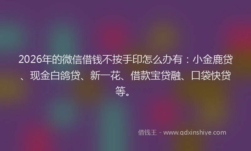 2026年的微信借钱不按手印怎么办有:小金鹿贷、现金白鸽贷、新一花、借款宝贷融、口袋快贷等。
