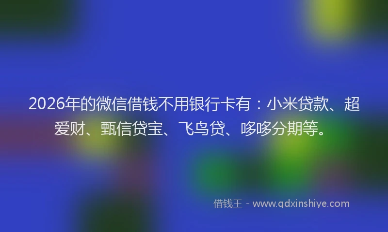 2026年的微信借钱不用银行卡有：小米贷款、超爱财、甄信贷宝、飞鸟贷、哆哆分期等。