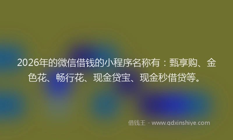 2026年的微信借钱的小程序名称有：甄享购、金色花、畅行花、现金贷宝、现金秒借贷等。