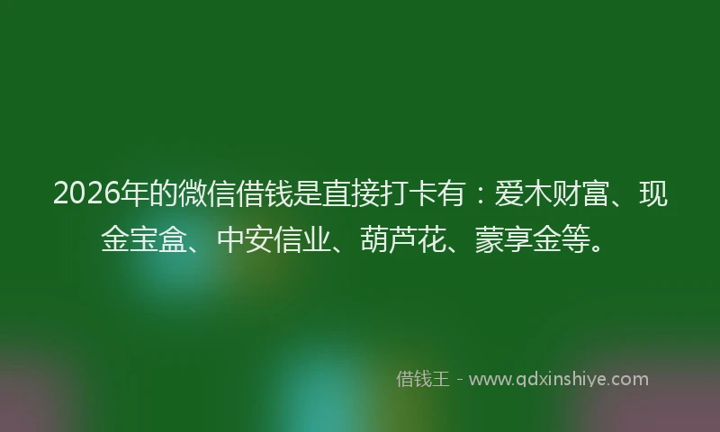 2026年的微信借钱是直接打卡有：爱木财富、现金宝盒、中安信业、葫芦花、蒙享金等。