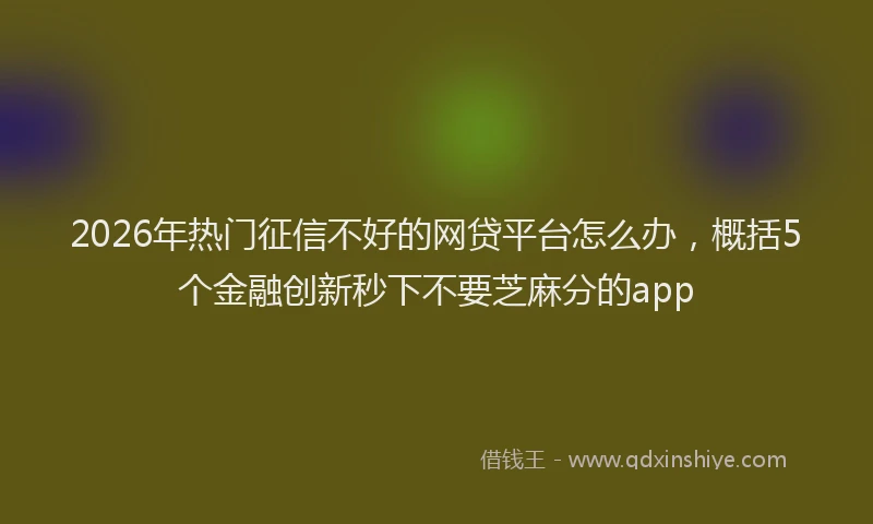 2026年热门征信不好的网贷平台怎么办，概括5个金融创新秒下不要芝麻分的app