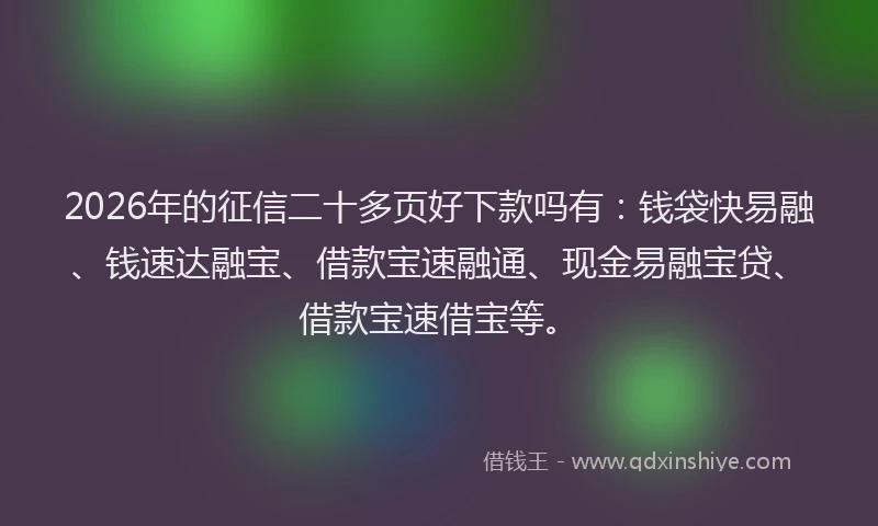 2026年的征信二十多页好下款吗有：钱袋快易融、钱速达融宝、借款宝速融通、现金易融宝贷、借款宝速借宝等。