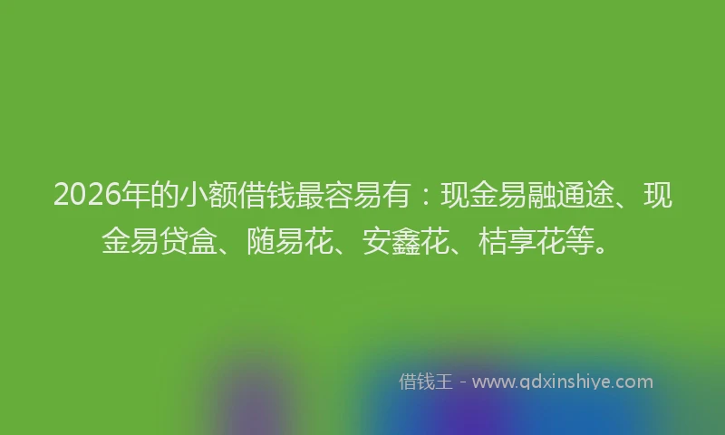 2026年的小额借钱最容易有：现金易融通途、现金易贷盒、随易花、安鑫花、桔享花等。