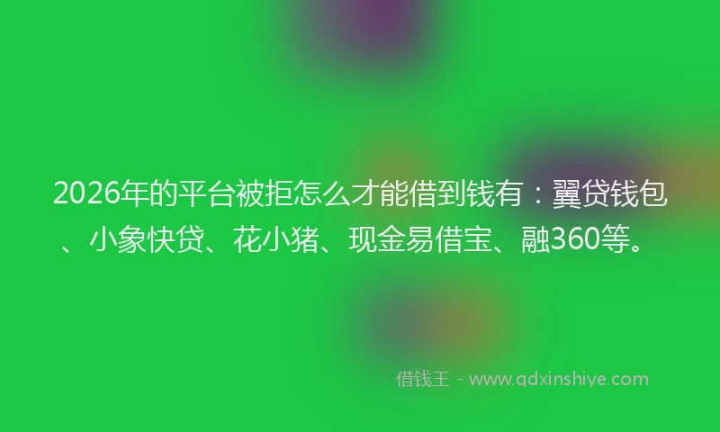 2026年的平台被拒怎么才能借到钱有：翼贷钱包、小象快贷、花小猪、现金易借宝、融360等。