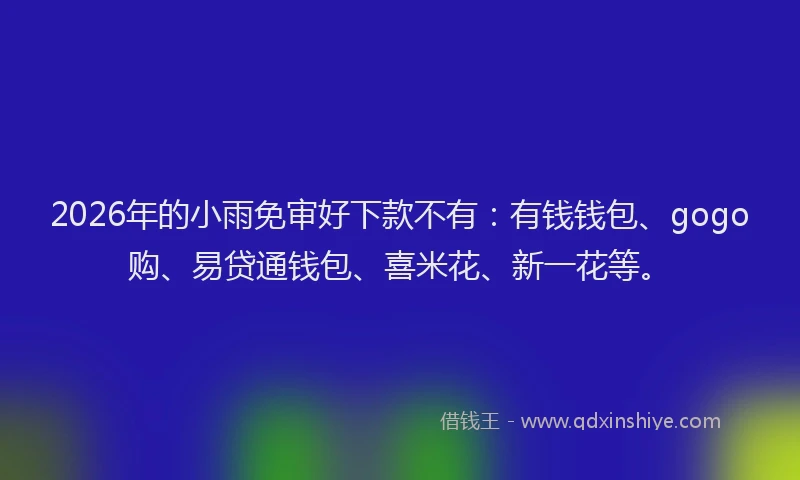 2026年的小雨免审好下款不有：有钱钱包、gogo购、易贷通钱包、喜米花、新一花等。