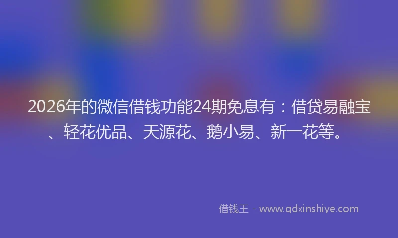 2026年的微信借钱功能24期免息有：借贷易融宝、轻花优品、天源花、鹅小易、新一花等。