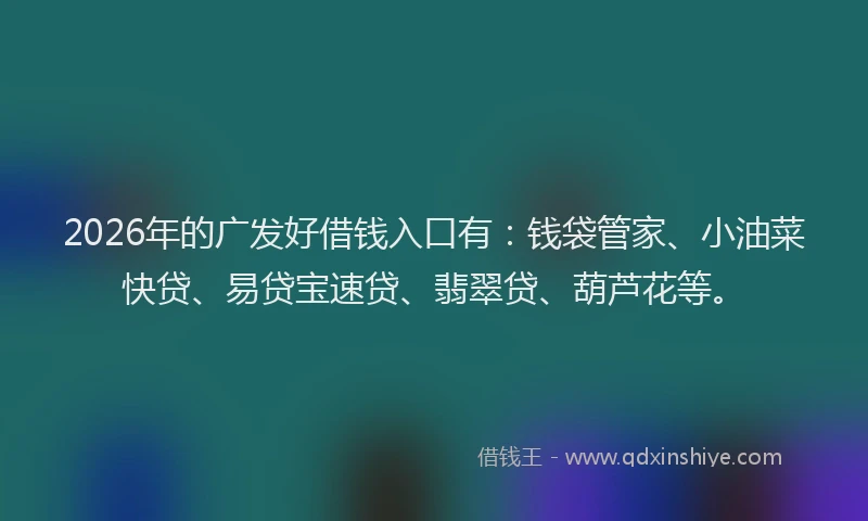 2026年的广发好借钱入口有：钱袋管家、小油菜快贷、易贷宝速贷、翡翠贷、葫芦花等。