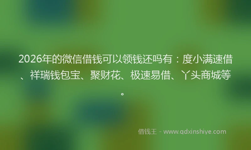 2026年的微信借钱可以领钱还吗有：度小满速借、祥瑞钱包宝、聚财花、极速易借、丫头商城等。