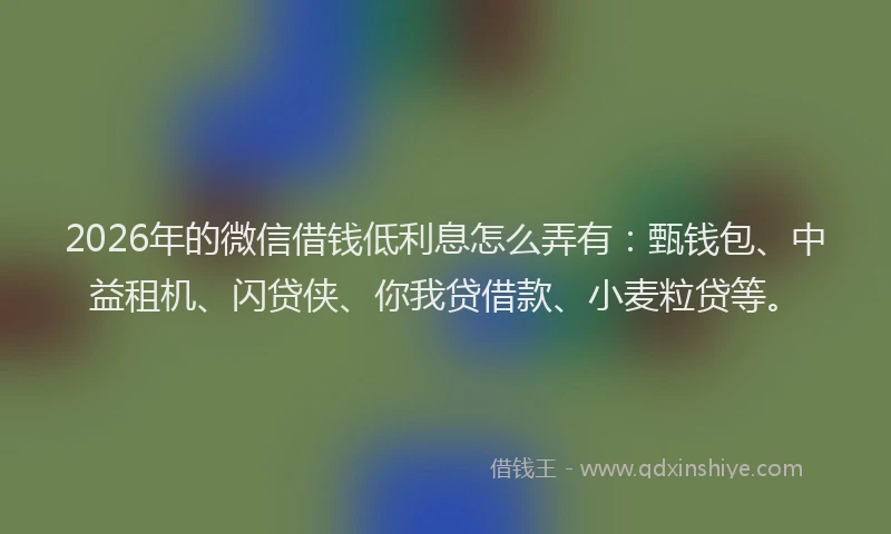 2026年的微信借钱低利息怎么弄有：甄钱包、中益租机、闪贷侠、你我贷借款、小麦粒贷等。