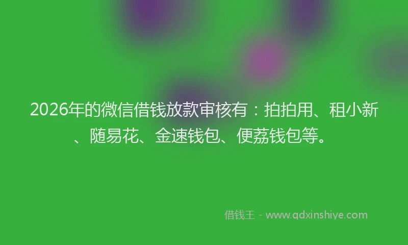 2026年的微信借钱放款审核有：拍拍用、租小新、随易花、金速钱包、便荔钱包等。