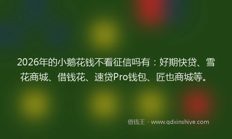 2026年的小鹅花钱不看征信吗有：好期快贷、雪花商城、借钱花、速贷Pro钱包、匠也商城等。