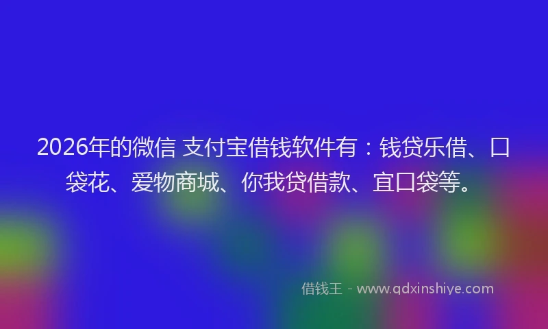 2026年的微信 支付宝借钱软件有：钱贷乐借、口袋花、爱物商城、你我贷借款、宜口袋等。