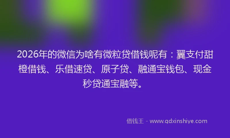 2026年的微信为啥有微粒贷借钱呢有：翼支付甜橙借钱、乐借速贷、原子贷、融通宝钱包、现金秒贷通宝融等。