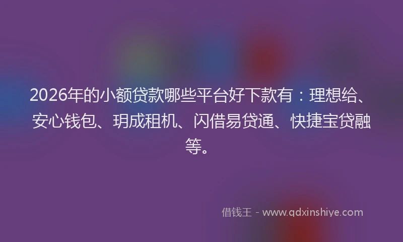 2026年的小额贷款哪些平台好下款有：理想给、安心钱包、玥成租机、闪借易贷通、快捷宝贷融等。