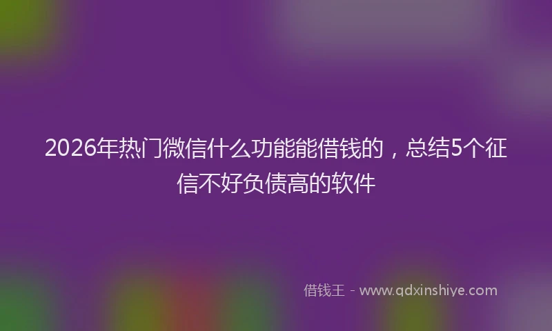 2026年热门微信什么功能能借钱的，总结5个征信不好负债高的软件