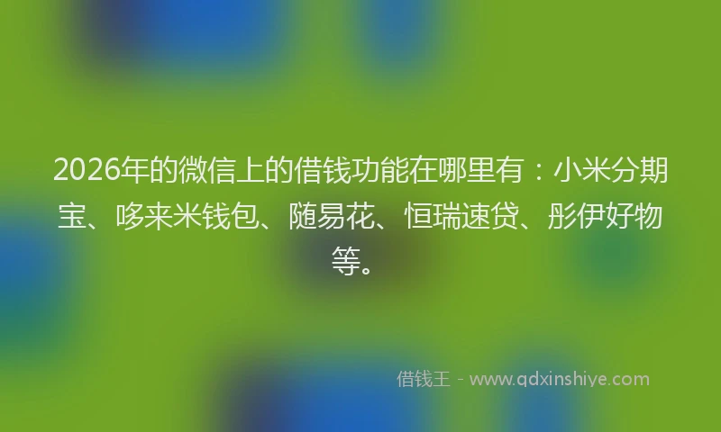 2026年的微信上的借钱功能在哪里有：小米分期宝、哆来米钱包、随易花、恒瑞速贷、彤伊好物等。