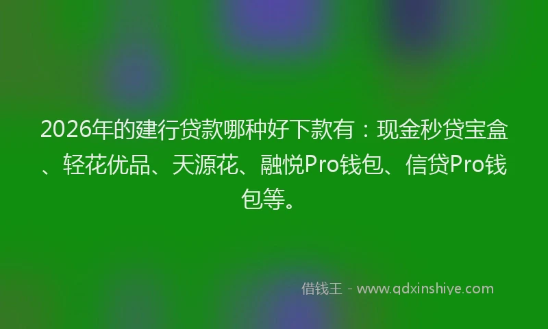 2026年的建行贷款哪种好下款有：现金秒贷宝盒、轻花优品、天源花、融悦Pro钱包、信贷Pro钱包等。