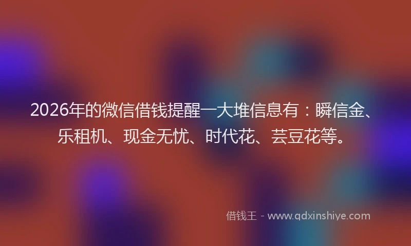 2026年的微信借钱提醒一大堆信息有：瞬信金、乐租机、现金无忧、时代花、芸豆花等。