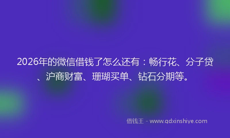 2026年的微信借钱了怎么还有：畅行花、分子贷、沪商财富、珊瑚买单、钻石分期等。