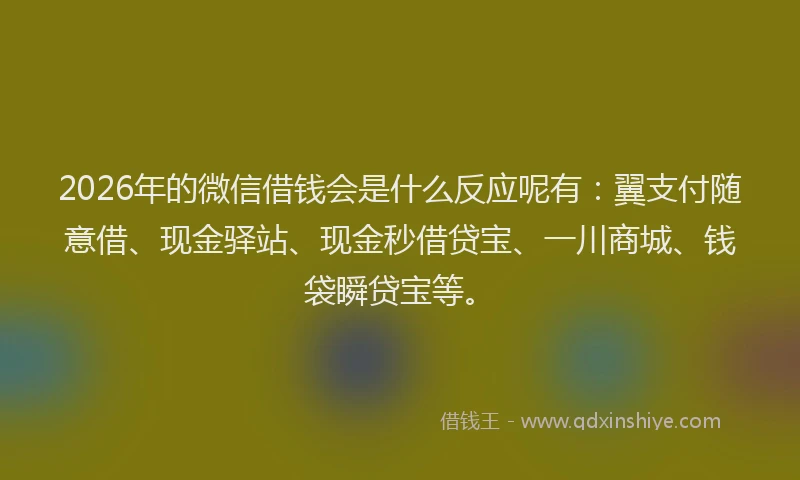 2026年的微信借钱会是什么反应呢有：翼支付随意借、现金驿站、现金秒借贷宝、一川商城、钱袋瞬贷宝等。
