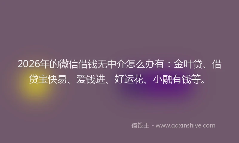 2026年的微信借钱无中介怎么办有：金叶贷、借贷宝快易、爱钱进、好运花、小融有钱等。