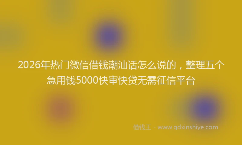 2026年热门微信借钱潮汕话怎么说的，整理五个急用钱5000快审快贷无需征信平台