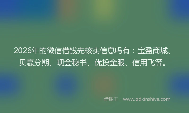 2026年的微信借钱先核实信息吗有:宝盈商城、贝赢分期、现金秘书、优投金服、信用飞等。