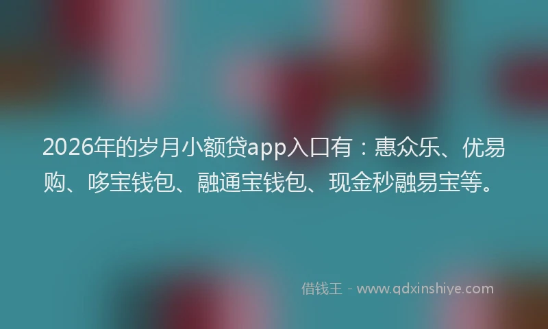 2026年的岁月小额贷app入口有：惠众乐、优易购、哆宝钱包、融通宝钱包、现金秒融易宝等。