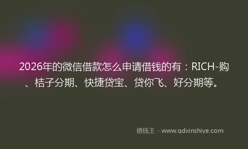 2026年的微信借款怎么申请借钱的有:RICH-购、桔子分期、快捷贷宝、贷你飞、好分期等。