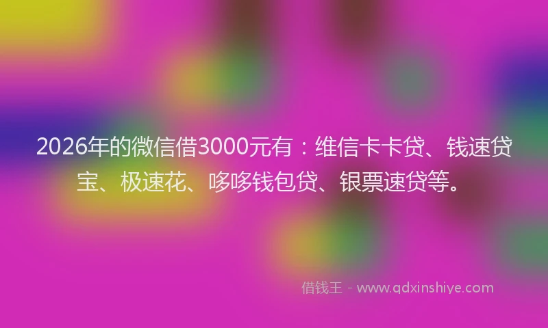 2026年的微信借3000元有：维信卡卡贷、钱速贷宝、极速花、哆哆钱包贷、银票速贷等。