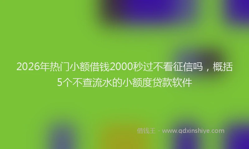 2026年热门小额借钱2000秒过不看征信吗，概括5个不查流水的小额度贷款软件