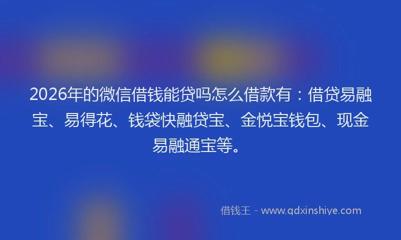 2026年的微信借钱能贷吗怎么借款有：借贷易融宝、易得花、钱袋快融贷宝、金悦宝钱包、现金易融通宝等。