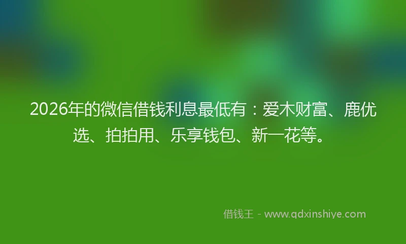 2026年的微信借钱利息最低有:爱木财富、鹿优选、拍拍用、乐享钱包、新一花等。