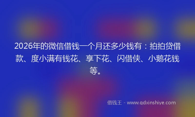 2026年的微信借钱一个月还多少钱有：拍拍贷借款、度小满有钱花、享下花、闪借侠、小鹅花钱等。