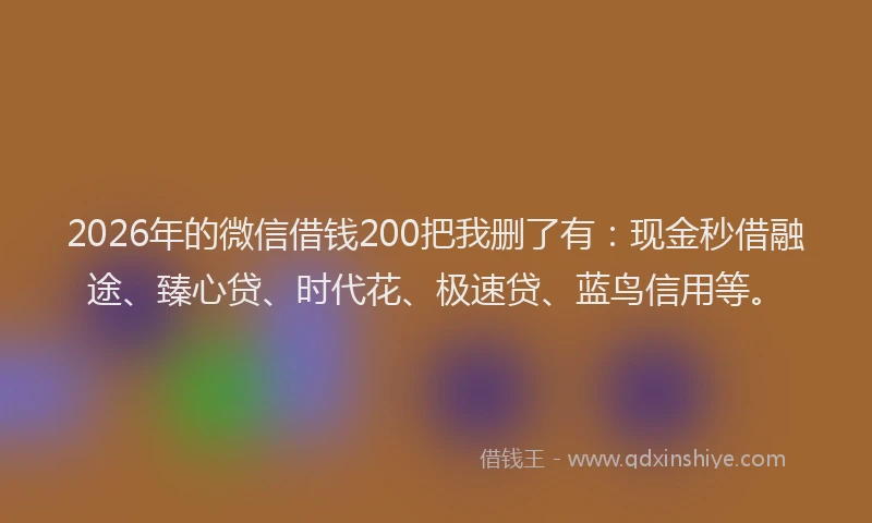 2026年的微信借钱200把我删了有：现金秒借融途、臻心贷、时代花、极速贷、蓝鸟信用等。