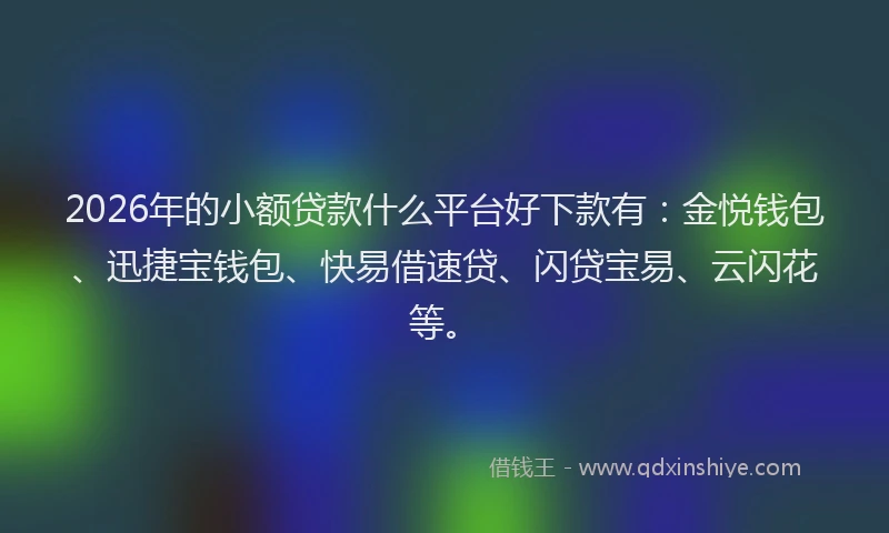 2026年的小额贷款什么平台好下款有：金悦钱包、迅捷宝钱包、快易借速贷、闪贷宝易、云闪花等。