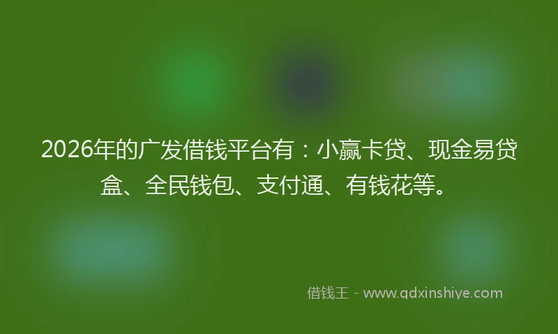 2026年的广发借钱平台有：小赢卡贷、现金易贷盒、全民钱包、支付通、有钱花等。