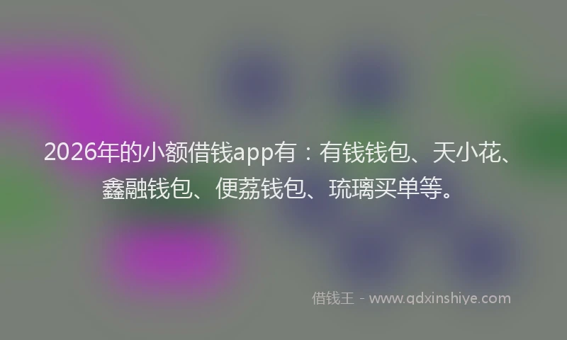 2026年的小额借钱app有：有钱钱包、天小花、鑫融钱包、便荔钱包、琉璃买单等。