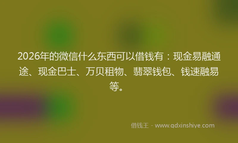 2026年的微信什么东西可以借钱有：现金易融通途、现金巴士、万贝租物、翡翠钱包、钱速融易等。