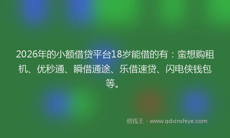 2026年的小额借贷平台18岁能借的有：蛮想购租机、优秒通、瞬借通途、乐借速贷、闪电侠钱包等。