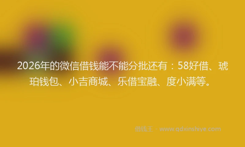 2026年的微信借钱能不能分批还有：58好借、琥珀钱包、小吉商城、乐借宝融、度小满等。