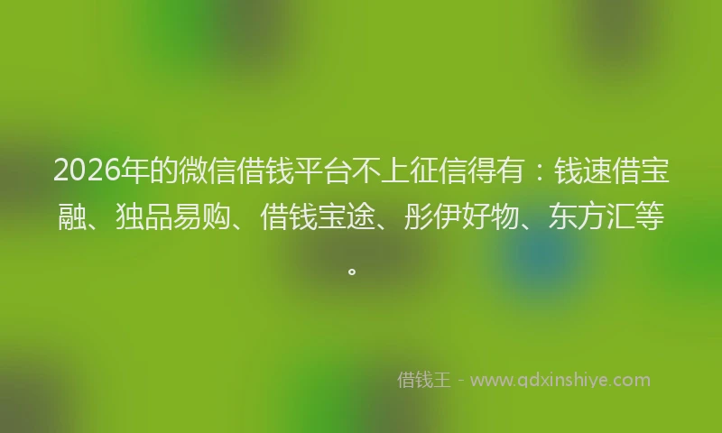 2026年的微信借钱平台不上征信得有：钱速借宝融、独品易购、借钱宝途、彤伊好物、东方汇等。