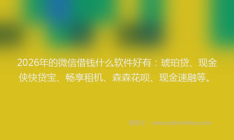 2026年的微信借钱什么软件好有：琥珀贷、现金侠快贷宝、畅享租机、森森花呗、现金速融等。