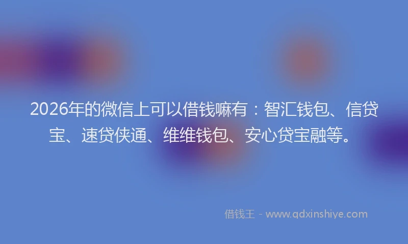 2026年的微信上可以借钱嘛有:智汇钱包、信贷宝、速贷侠通、维维钱包、安心贷宝融等。